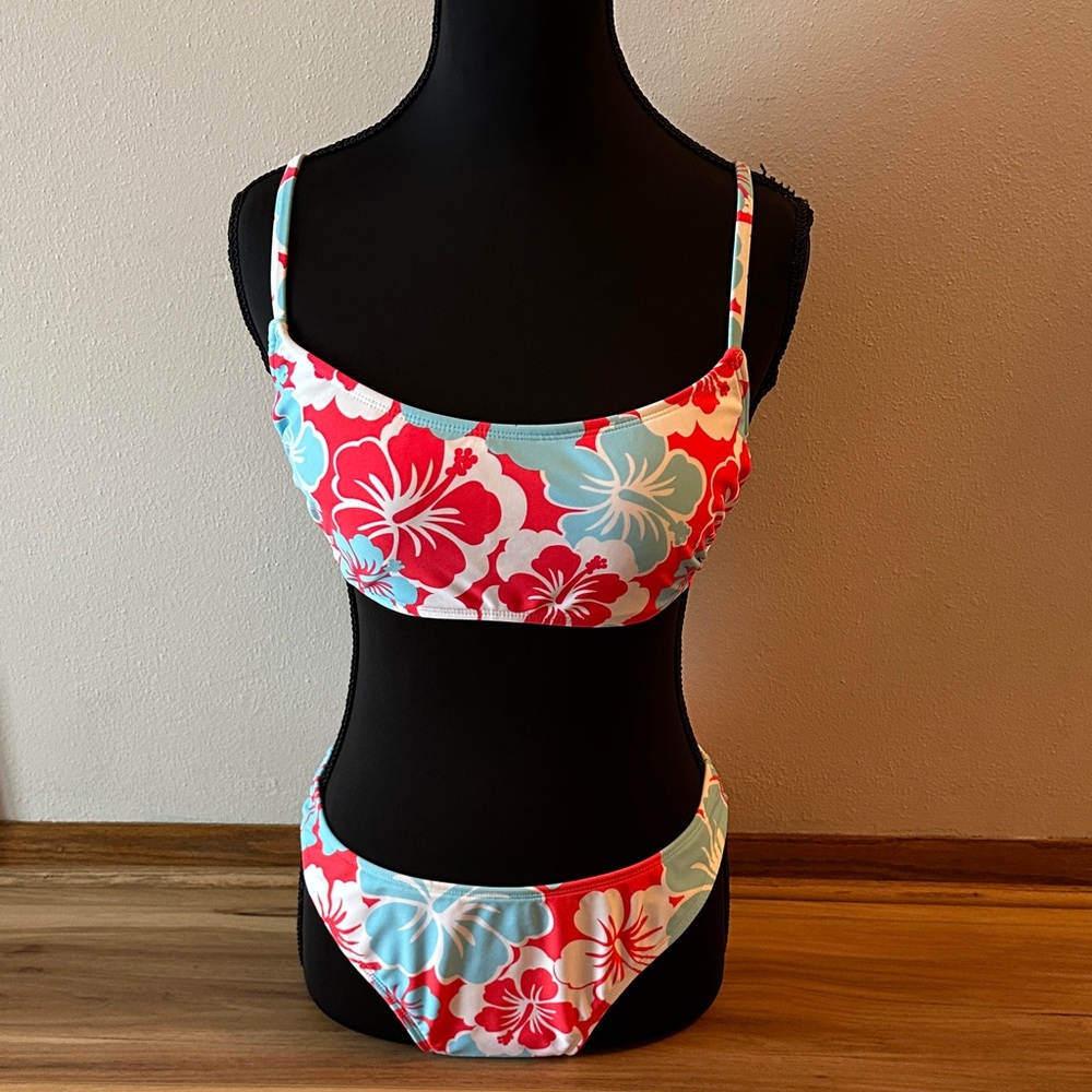 Floral Bikini Set in Red and Blue Vacation
